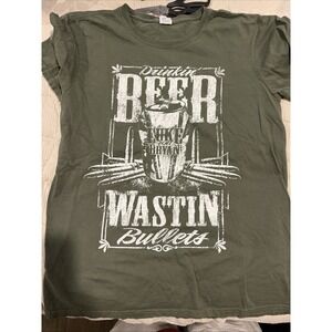 Luke Bryan 2011 Drinking Beer Waiting Bullets T Shirt Gilden‎ Medium
